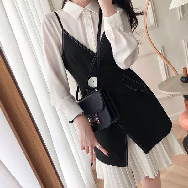 Mid-length shirt suspender skirt two-piece outerwear - SE08