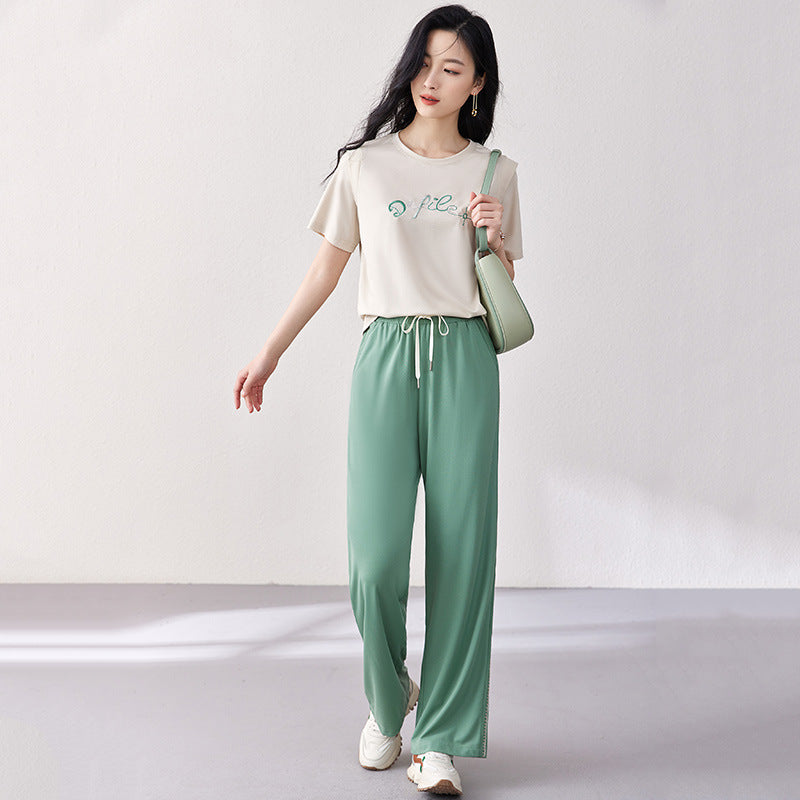 Luxury T-shirt drawstring wide-leg pants two-piece set - SE07
