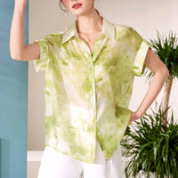Loose short-sleeved ink painting silk shirt light shirt - A02