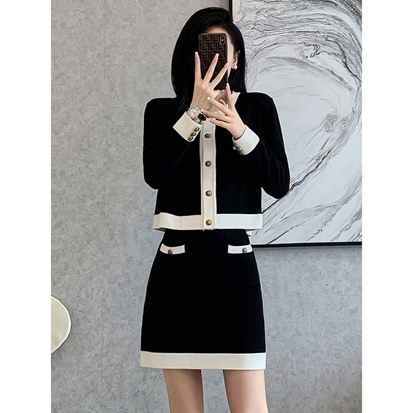 Wool Knitted Suit Cardigan Skirt - SE012