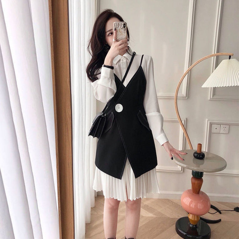 Mid-length shirt suspender skirt two-piece outerwear - SE08