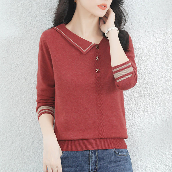 V-neck long-sleeved loose casual knitted sweater - A20