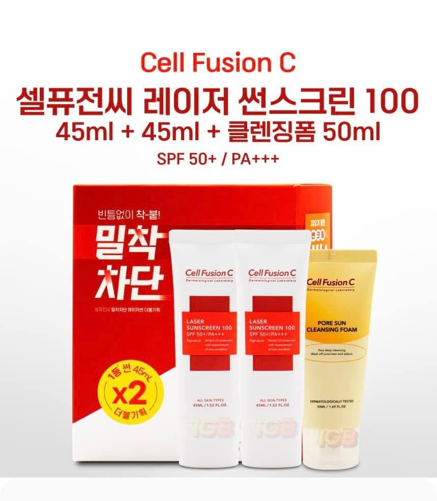 [Cell Fusion C] Laser Sunscreen Set 45mlx2 (extra cleansing foam 50ml)