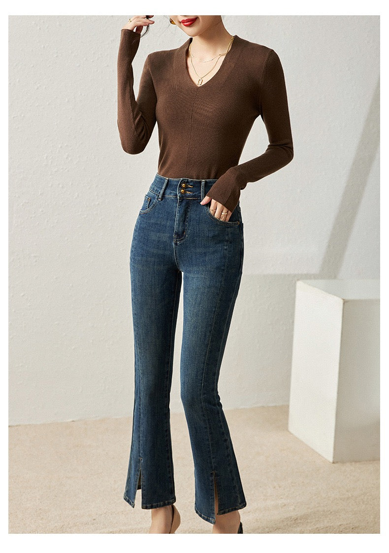 Elastiske slanke jeans med høy midje - designet - QN07